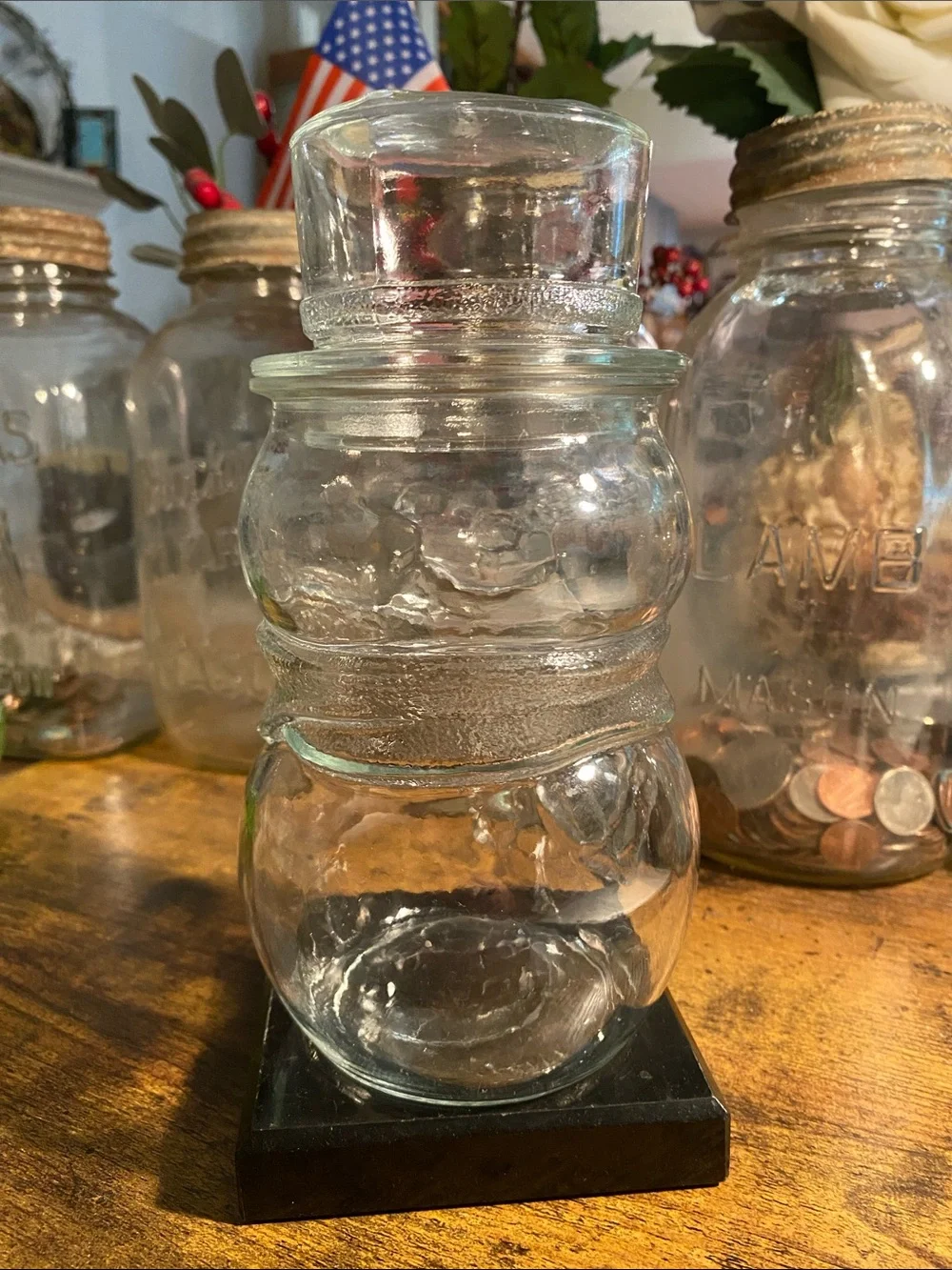 Clear Glass Snowman Holiday Candy Jar